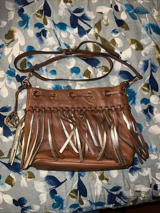 Michael Kors Handbags - Michael Kors Brown Leather Fringe Shoulder Bag with Gold-Tone Accents